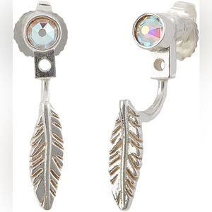 Crystal + Feather Drop Earrings Sterling Silver